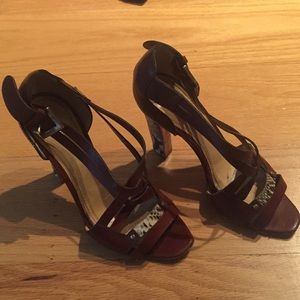 Pollini cognac and snake heel